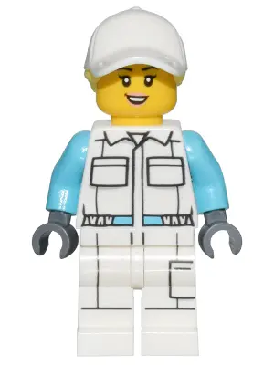 Electric Scooter Attendant - Female, White Jumpsuit with Pockets, White Legs with Pocket, White Cap 