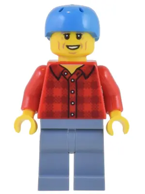 Electric Scooter Rider - Red Plaid Flannel Shirt, Sand Blue Legs, Dark Azure Helmet, Light Bluish Gr