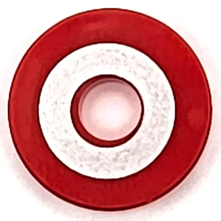 Red Tile, Round 2 x 2 with Hole with Silver Ring Pattern