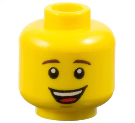 Yellow Minifigure, Head Dark Brown Eyebrows, Medium Nougat Chin Dimple, Open Mouth Smile with Top Te