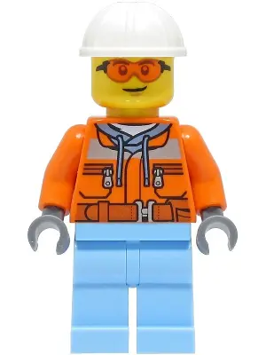 Construction Worker - Male, Orange Safety Jacket, Reflective Stripe, Sand Blue Hoodie, Bright Light 