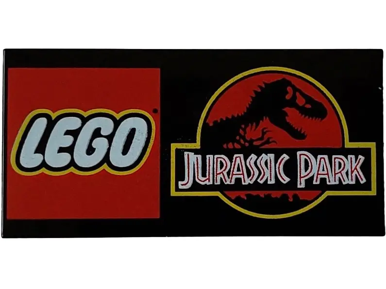 Black Tile 2 x 4 with LEGO Jurassic Park Logo Pattern