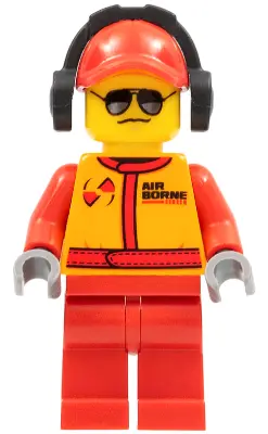 Monster Truck Mechanic, Racing Suit with Airborne Spoilers Logo, Red Cap with Hole, Headphones, Blac