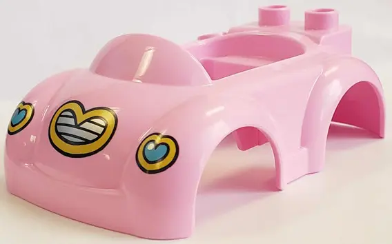 Bright Pink Duplo Car Body with 2 Studs on Back, Small Windshield and Hitch with Heart Headlights an