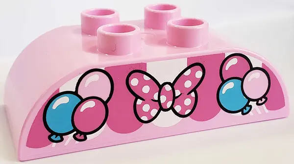 Bright Pink Duplo, Brick 2 x 4 Slope Curved Double with Dark Pink, Medium Azure, and White Awning, B