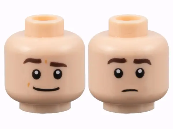 Light Nougat Minifigure, Head Dual Sided Dark Brown Eyebrows, Wide Grin with Raised Eyebrow Right / 