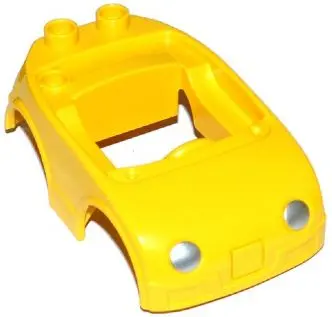 Yellow Duplo Car Body with 2 Studs on Back and Silver Headlights Pattern (fits over Car Base 2 x 4)