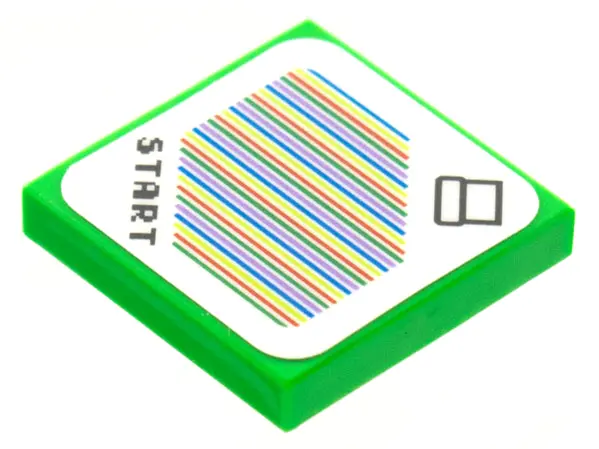 Bright Green Tile 2 x 2 with Super Mario Scanner Code Pipe and 'START', Triangle Corner Pattern (Sti