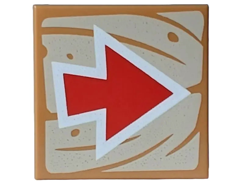 Medium Nougat Tile 2 x 2 with Red and White Arrow on Tan Wood Grain Background Pattern
