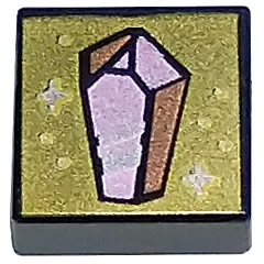 Black Tile 1 x 1 with Metallic Pink and Copper Crystal on Gold Background with Sparkles Pattern