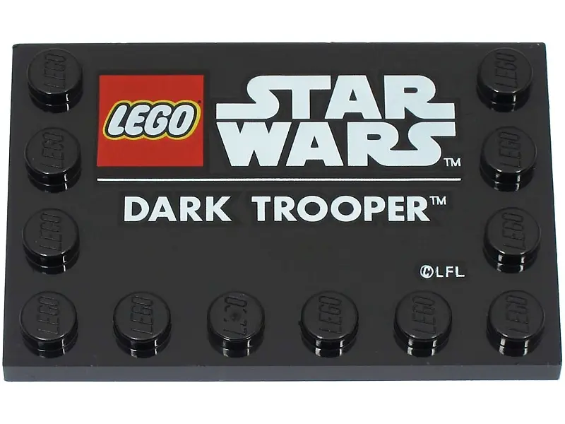 Black Tile, Modified 4 x 6 with Studs on Edges with LEGO Star Wars Logo and White 'DARK TROOPER' Pat