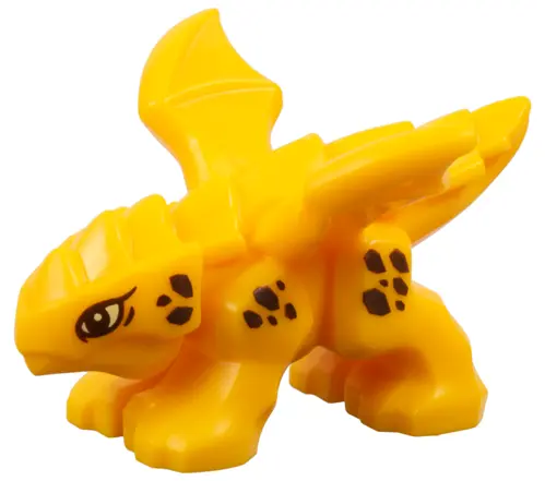 Bright Light Orange Dragon, Baby with 4 Feet and Open Wings with Bright Light Yellow Eyes and Reddis