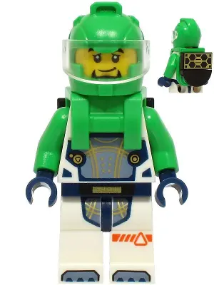 Astronaut - Male, White Spacesuit with Bright Green Arms, Bright Green Helmet, Trans-Clear Visor, Br