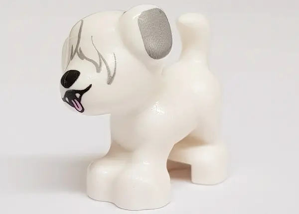 White Dog, Friends Style, Puppy, Standing with Fur over Eyes, Black Nose, Open Mouth with Tongue and