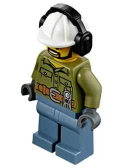 Volcano Explorer - Male, Shirt with Belt and Radio, Black Angular Beard, White Construction Helmet w