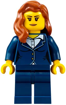 Businesswoman - Dark Blue Pants Suit, Peach Lips, Dark Orange Female Hair over Shoulder