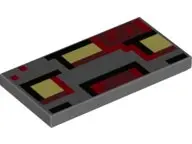 Dark Bluish Gray Tile 2 x 4 with Pixelated Black, Bright Light Yellow, Dark Red and Red Pattern (Min