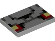 Light Bluish Gray Tile 2 x 3 with Pixelated Black, Bright Light Yellow, Dark Bluish Gray and Red Pat