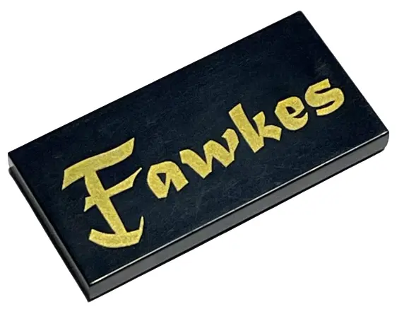 Black Tile 2 x 4 with Gold 'Fawkes' Pattern