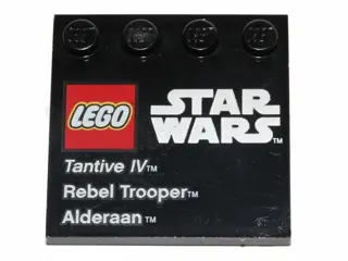 Black Tile, Modified 4 x 4 with Studs on Edge with LEGO Star Wars Logo, 'Tantive IV', 'Rebel Trooper
