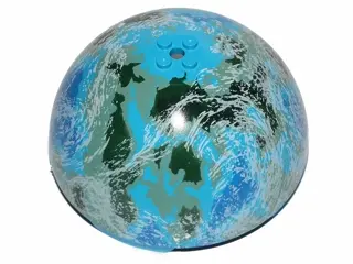 Dark Azure Cylinder Hemisphere 11 x 11, Studs on Top with Blue, Dark Green, Sand Green, and White Pl