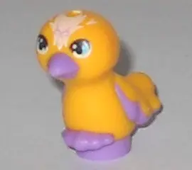 Bright Light Orange Bird, Friends Style, Feet Joined with Molded Medium Lavender Beak, Feathers and 