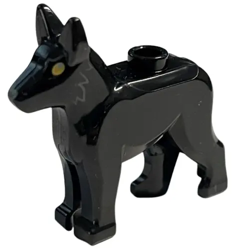 Black Dog, Alsatian / German Shepherd with Yellow Eyes and Light Bluish Gray Eyebrows and Fur Patter