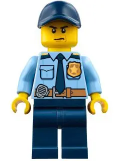 Police - City Shirt with Dark Blue Tie and Gold Badge, Dark Tan Belt with Radio, Dark Blue Legs, Dar