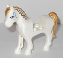 White Horse, Friends Style with 2 x 2 Cutout with Lavender Eyes and Face Decoration, Gold Mane and T