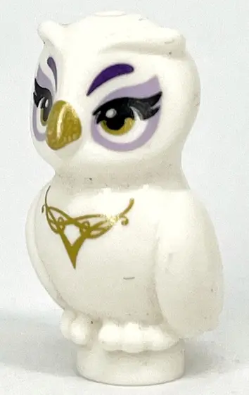 White Owl, Friends Style with Gold Beak, Eyes, and Necklace, Dark Purple Eyebrows, Lavender Eye Shad