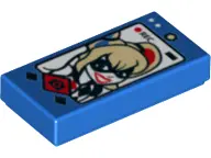 Blue Tile 1 x 2 with Cell Phone / Smartphone Screen and Harley Quinn Pattern
