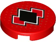 Red Tile, Round 2 x 2 with Bottom Stud Holder with Black and Red Diamonds Pattern