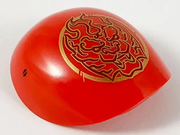 Red Large Figure Armor, Round, Smooth with Ornate Gold Flaming Lion Head Pattern