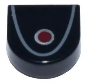 Black Tile, Round 1 x 1 Half Circle Extended with Red Circle with Silver Outline and Dark Bluish Gra