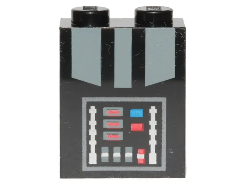 Black Brick 1 x 2 x 2 with Inside Stud Holder with Dark Bluish Gray Armor and Control Panel with Blu