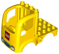 Yellow Duplo Car Body Truck 4 x 4 Flatbed with 4 Top Studs with Headlights and LEGO Logo Pattern