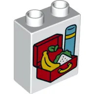 White Duplo, Brick 1 x 2 x 2 with Lunch Box and Insulated Bottle Pattern