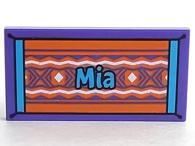 Dark Purple Tile 2 x 4 with Dark Azure 'Mia' on Orange Beach Towel with White Diamonds and Wavy Line