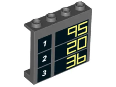 Dark Bluish Gray Panel 1 x 4 x 3 with Side Supports - Hollow Studs with '1 95', '2 20' and '3 36' Pa