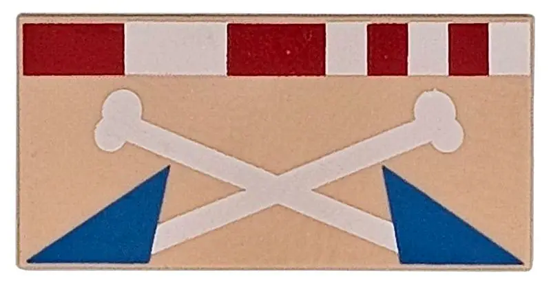 Nougat Tile 2 x 4 with White Crossbones, Dark Azure Triangles, Red and White Striped Headband Patter