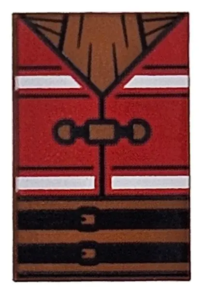 Brown Tile 2 x 3 with Red and White Vest, Black and Dark Orange Belt, Buckles and Scarf Pattern (Bri