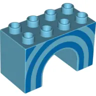 Medium Azure Duplo, Brick 2 x 4 x 2 Arch with Blue Half Circles Pattern