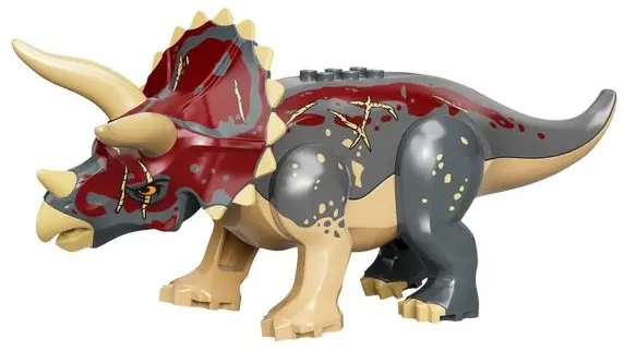 Tan Dinosaur Triceratops with Dark Bluish Gray Back and Dark Red Markings