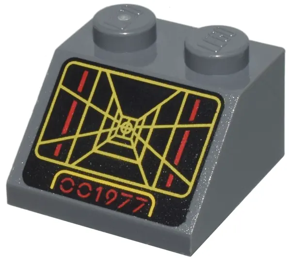 Dark Bluish Gray Slope 45 2 x 2 with Screen with SW Trench Computer with Yellow Lines and Red '00197