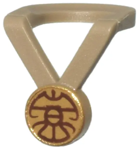 Dark Tan Minifigure Neck Medal with Gold Medallion and Dark Brown Lines Pattern