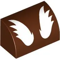 Reddish Brown Slope, Curved 1 x 2 with Bottom Stud Holder with White Fur Pattern (Rocket Raccoon Eye