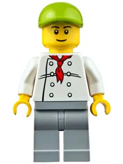 Chef - White Torso with 8 Buttons, Light Bluish Gray Legs, Lime Short Bill Cap (Fire Station Hot Dog