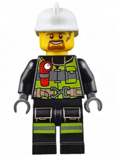 Fire - Reflective Stripes with Utility Belt and Flashlight, White Fire Helmet, Dark Orange Moustache