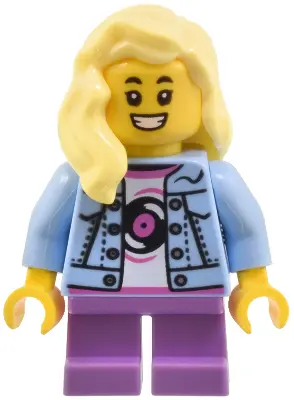Child - Girl, Bright Light Blue Denim Jacket over Shirt with Record, Medium Lavender Short Legs, Bri