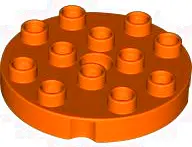 Orange Duplo, Plate Round 4 x 4 with Hole with Locking Ridges
